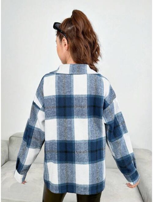 Shein Teen Girls' Plaid Flip Pocket Shirt