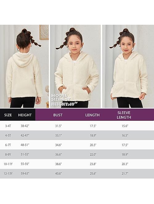 QPANCY Girls Fuzzy Sherpa Coat Full Zip Hoodie Fleece Jacket with Pockets Fall Winter Outwear