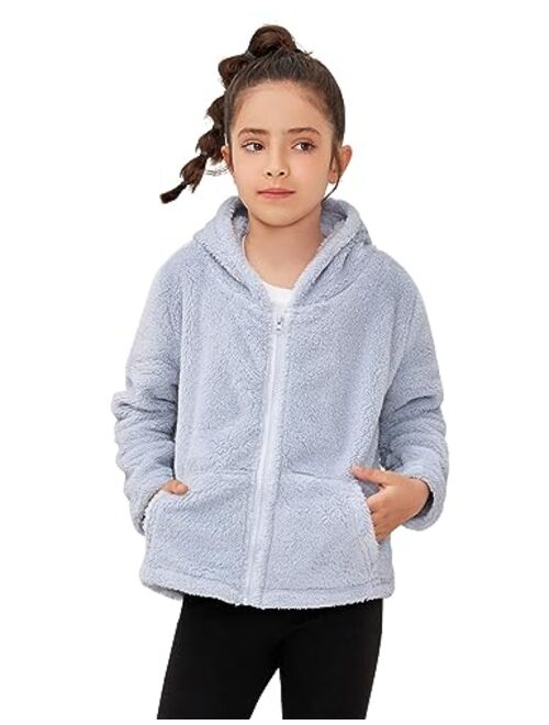 QPANCY Girls Fuzzy Sherpa Coat Full Zip Hoodie Fleece Jacket with Pockets Fall Winter Outwear