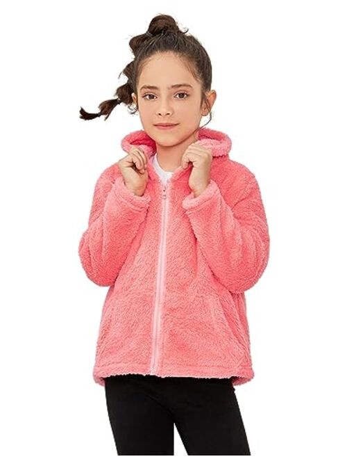 QPANCY Girls Fuzzy Sherpa Coat Full Zip Hoodie Fleece Jacket with Pockets Fall Winter Outwear