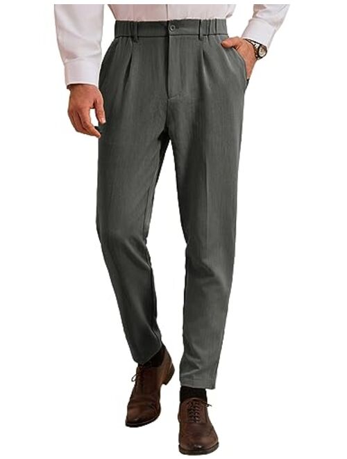 GRACE KARIN Men's Dress Pants Waist Pleated Straight Fit Flat Business Pants with Pockets