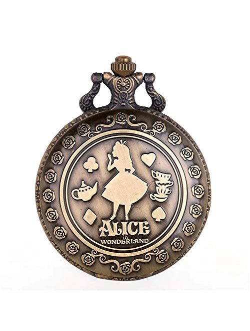 Tiong Nostalgia Movie Theme Design Alloy Quartz Pocket Watch with Chain Necklace Pendant & Gift Box