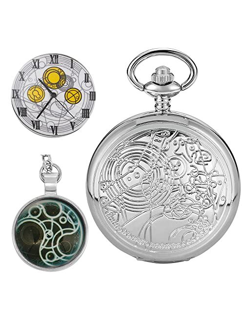 Tiong Nostalgia Movie Theme Design Alloy Quartz Pocket Watch with Chain Necklace Pendant & Gift Box