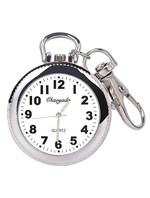 FUNGORGT Minimalist Ultra Thin Open Face Quartz Pocket Watch with Key Buckle Unisex Portable Unisex Pocket Watch