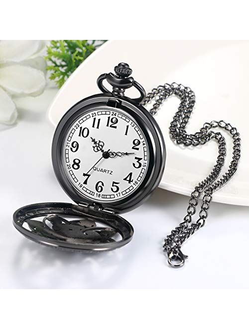 JewelryWe Retro Bronze Flower Openwork Cover Quartz Pocket Watch with 32.3 Inch Chain for Valentines Day