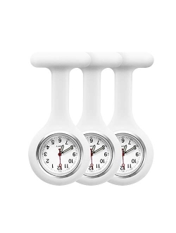 alladaga Set of 3 Nurse Fob Watches, Silicone Doctor Pocket Lapel Clip On Watches Gift