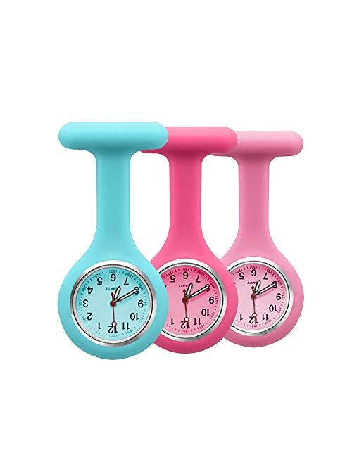 alladaga Set of 3 Nurse Fob Watches, Silicone Doctor Pocket Lapel Clip On Watches Gift