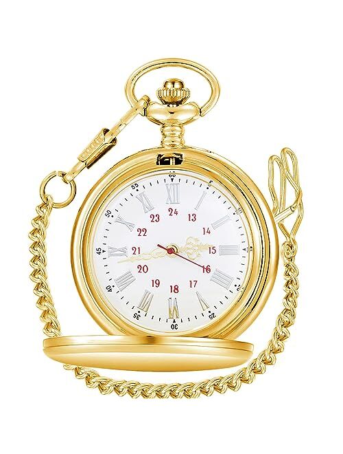 Alwesam Smooth Quartz Pocket Watch Roman/Arabic Numerals for Birthdays Xmas Best Gifts