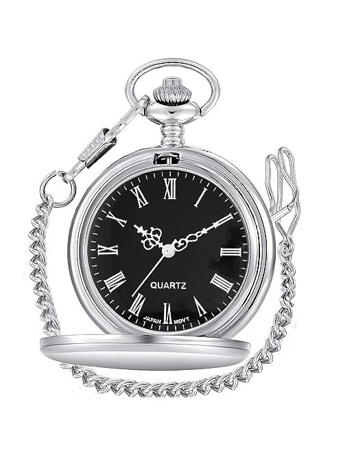 Alwesam Smooth Quartz Pocket Watch Roman/Arabic Numerals for Birthdays Xmas Best Gifts