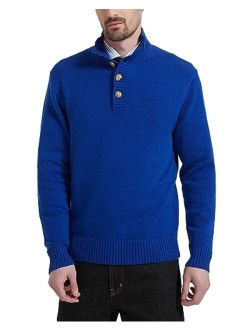 Kallspin Men's Pullover Sweater Wool Midweight Mock Neck Quarter-Button Long Sleeve Pullover