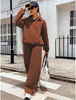 Women's Zipper Pure Color Drop Shoulder Sweatshirt And Jogger Pants Two-Piece Set