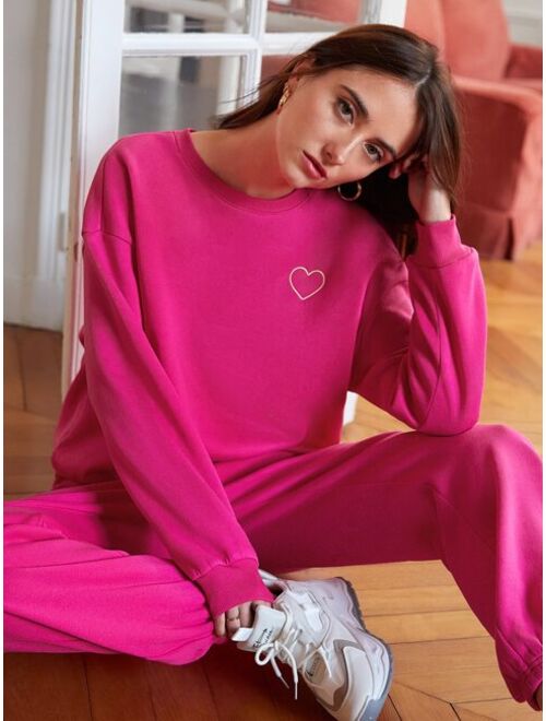 SHEIN Frenchy Heart Print Drop Shoulder Sweatshirt & Sweatpants