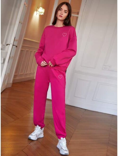 SHEIN Frenchy Heart Print Drop Shoulder Sweatshirt & Sweatpants