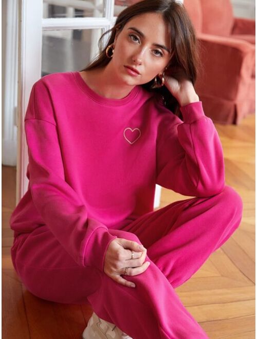 SHEIN Frenchy Heart Print Drop Shoulder Sweatshirt & Sweatpants