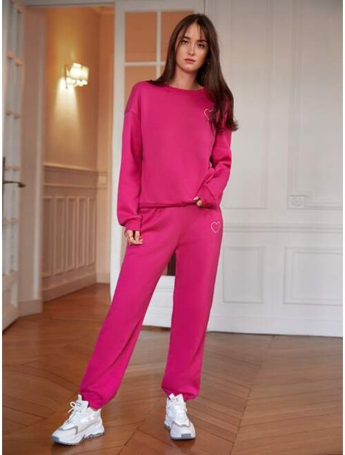 SHEIN Frenchy Heart Print Drop Shoulder Sweatshirt & Sweatpants