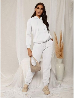 SHEIN SXY Drop Shoulder Drawstring Thermal Hoodie & Sweatpants