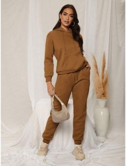 SHEIN SXY Drop Shoulder Drawstring Thermal Hoodie & Sweatpants