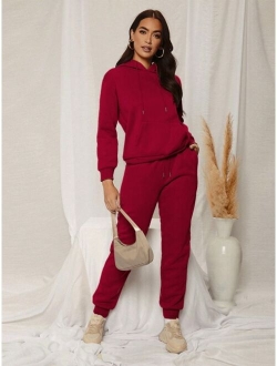 SHEIN SXY Drop Shoulder Drawstring Thermal Hoodie & Sweatpants