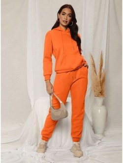 SHEIN SXY Drop Shoulder Drawstring Thermal Hoodie & Sweatpants