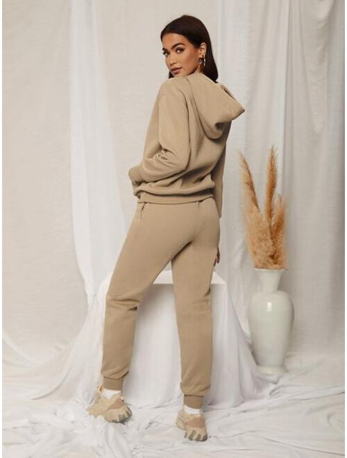 SHEIN SXY Drop Shoulder Drawstring Thermal Hoodie & Sweatpants