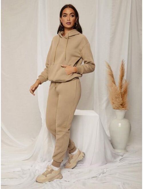 SHEIN SXY Drop Shoulder Drawstring Thermal Hoodie & Sweatpants