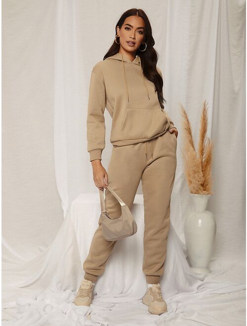 SHEIN SXY Drop Shoulder Drawstring Thermal Hoodie & Sweatpants