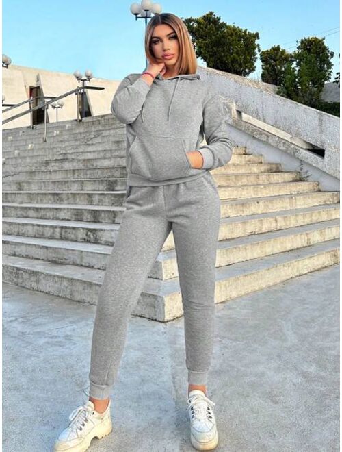 SHEIN SXY Drop Shoulder Drawstring Thermal Hoodie & Sweatpants