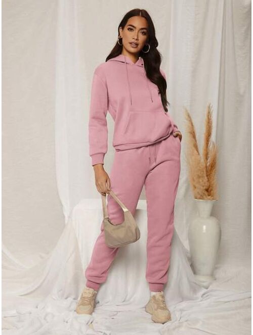 SHEIN SXY Drop Shoulder Drawstring Thermal Hoodie & Sweatpants