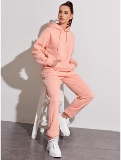 Drawstring Drop Shoulder Thermal Lined Hoodie & Sweatpants