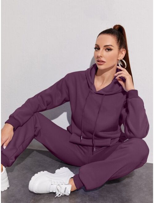 Drawstring Drop Shoulder Thermal Lined Hoodie & Sweatpants