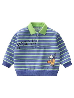 LABISHU Baby Boys Cartoon Printed Polo Shirts Toddler Boys Long Sleeve Color Blocked Cotton Tops