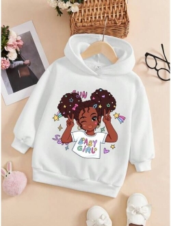 Shein Young Girl Figure & Letter Graphic Drop Shoulder Hoodie