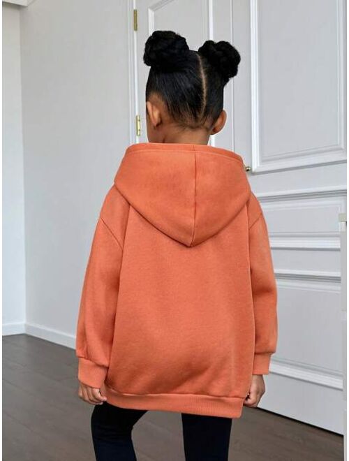 Shein Young Girl Figure & Letter Graphic Drop Shoulder Hoodie