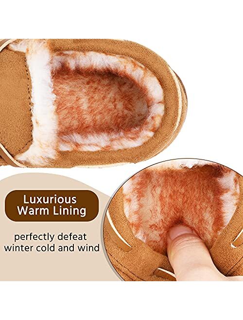 NCCB Boys Slippers Girls Slippers Memory Foam Moccasin Shoes Furry Plush Lining Non Slip Indoor Outdoor Boys Slippers for Big Kids Little Kids