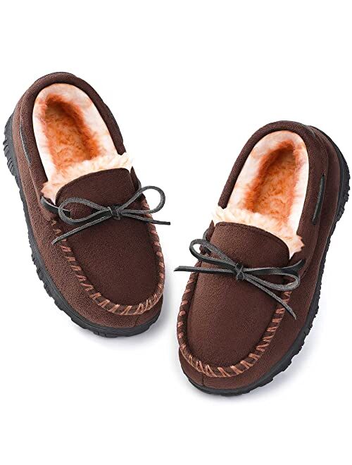 NCCB Boys Slippers Girls Slippers Memory Foam Moccasin Shoes Furry Plush Lining Non Slip Indoor Outdoor Boys Slippers for Big Kids Little Kids