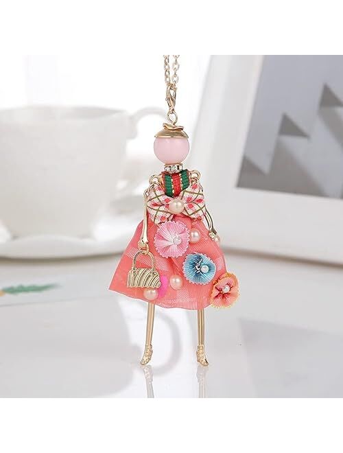 Generic Statement Flower Doll Necklace Dress Handmade French Doll Pendant Alloy Girl Women Flower Fashion Jewelry