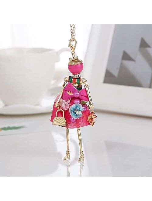 Generic Statement Flower Doll Necklace Dress Handmade French Doll Pendant Alloy Girl Women Flower Fashion Jewelry