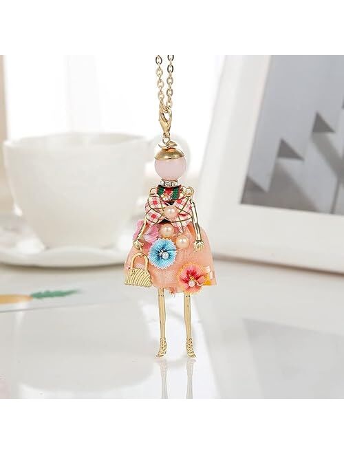 Generic Statement Flower Doll Necklace Dress Handmade French Doll Pendant Alloy Girl Women Flower Fashion Jewelry