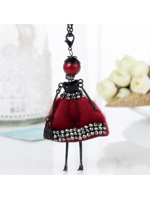 Generic Statement Fur Doll Necklace Dress Handmade French Doll Pendant Alloy Girl Women Flower Fashion Jewelry