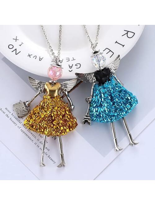 Generic Handmade Statement French Doll Necklaces Maxi Long Chain Pendant Alloy Wing Dress Girls Women Accessories