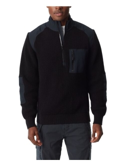 Men's Quarter-Zip Long Sleeve Pullover Patch Sweater