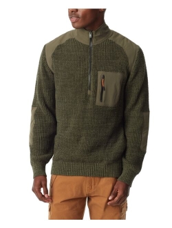 Men's Quarter-Zip Long Sleeve Pullover Patch Sweater