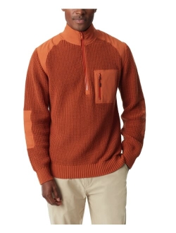 Men's Quarter-Zip Long Sleeve Pullover Patch Sweater