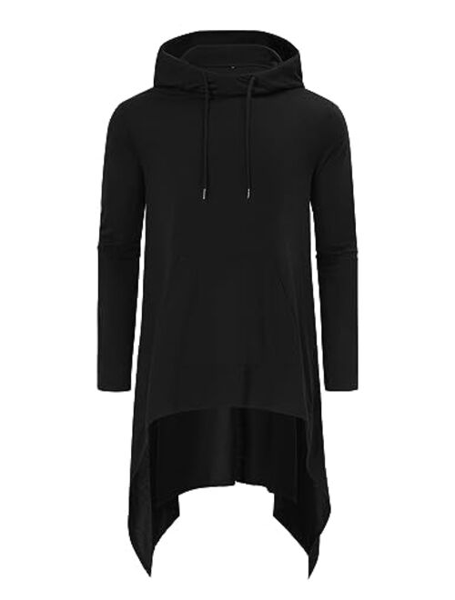 TURETRENDY Men's Hooded Cloak Casual Long Pullover Hoodie Cape Hip Hop Sweatshirt with Pocket