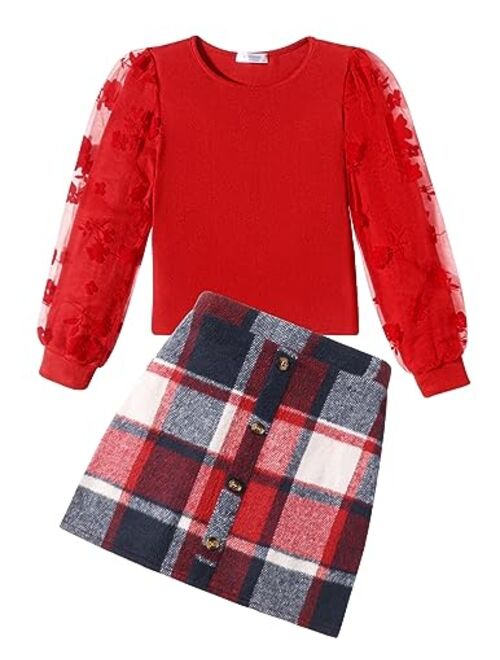 Arshiner Girl's Skirt Sets Casual Fall Outfits Corduroy Skirt and Long Sleeve Rib Knit Shirt Tops Trendy 2 Piece Clothes