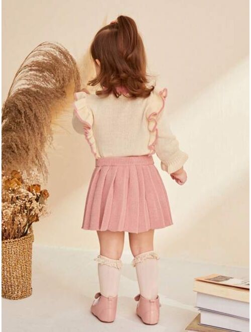 Cozy Cub 2pcs Baby Girl Cute Ruffle Hem Long Sleeve Sweater And Pleated Knit Skirt