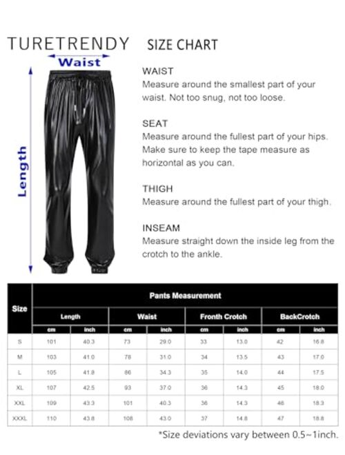 TURETRENDY Mens Metallic Shiny Disco Pants Drawstring Waist Party Nightclub Dance Rave Cosplay Tapered Trousers with Pockets