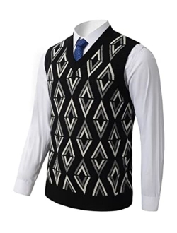 Zhilifs Mens V-Neck Knitted Sweater Vest Sleeveless Pullover Knitwear Loose Fit Sweater Tops