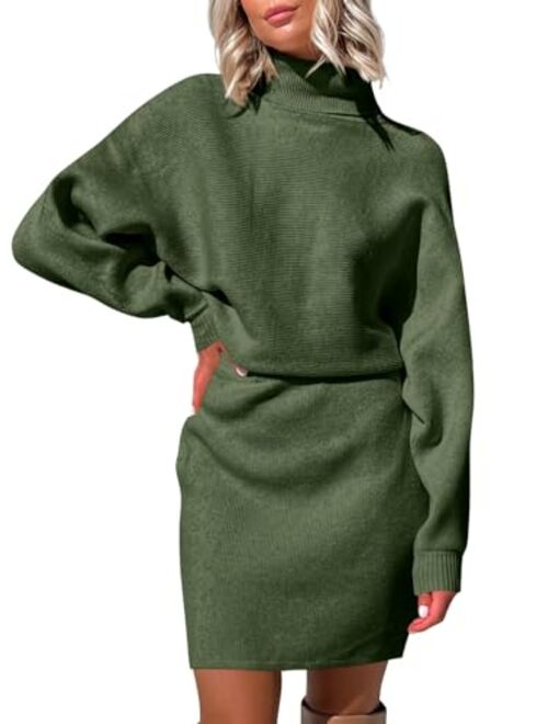 Saodimallsu Womens Turtleneck Sweater Dress Oversized Ribbed Knit Bodycon Batwing Long Sleeve Pullover Dresses