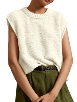 Saodimallsu Womens Sleeveless Crewneck Sweaters Ribbed Knit Tank Tops 2024 Trendy Sweater Vest